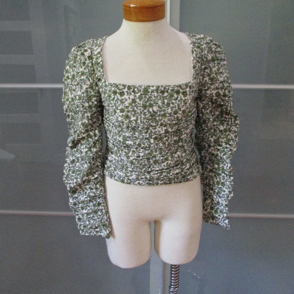 Kourt "Anastasia" Long Sleeve Floral Print Ruched Blouse Top